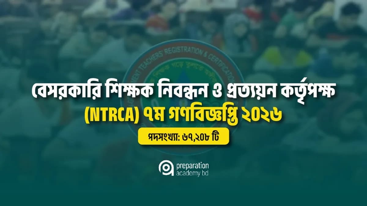 এনটিআরসিএ ৭ম গণবিজ্ঞপ্তি ২০২৬ প্রকাশ ৬৭,২০৮ পদে বেসরকারি শিক্ষক নিয়োগ
